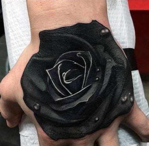 black rose tattoo on hand|realistic black rose tattoo.